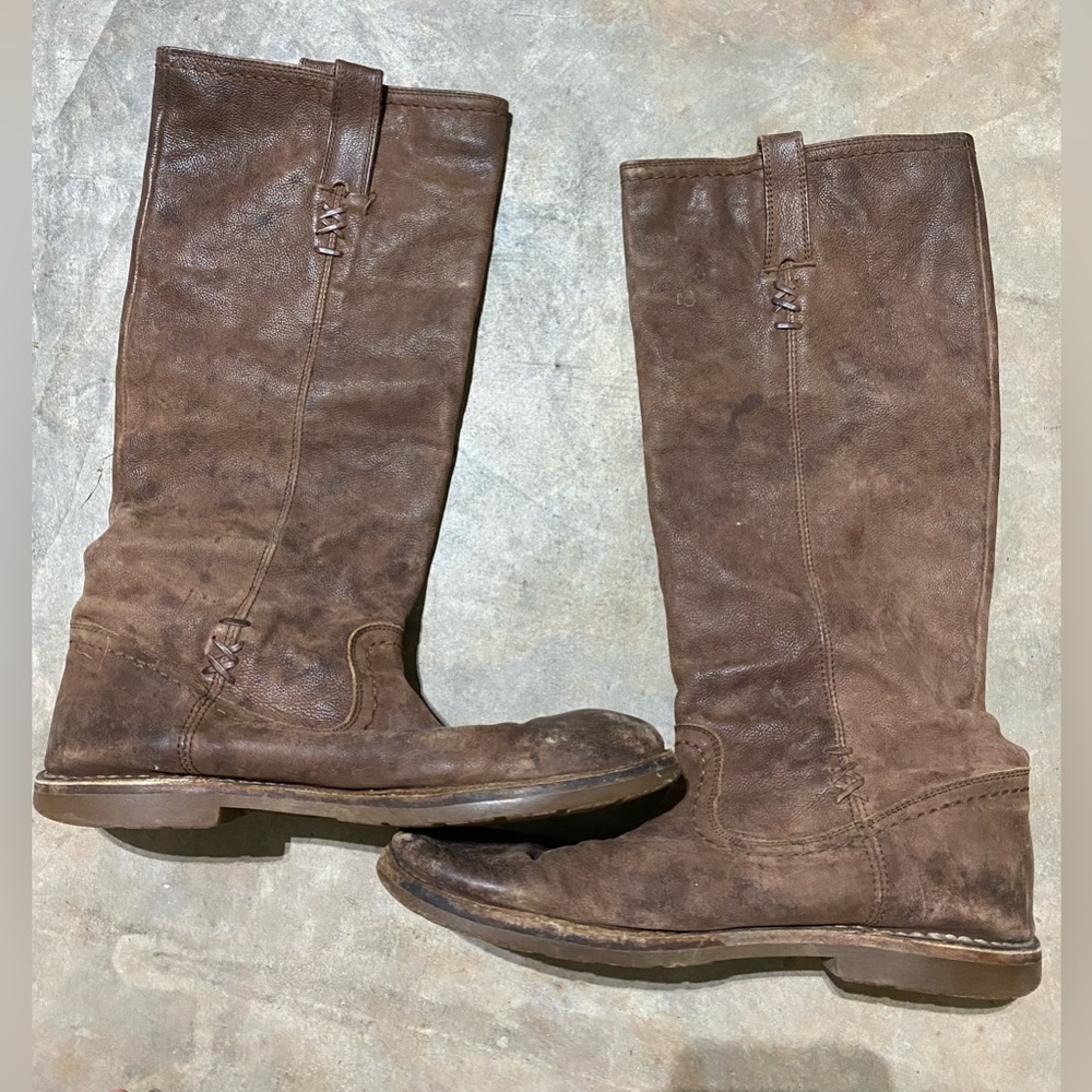 Frye Celia x stitch brown leather boots size 8